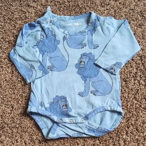 Mini Rodini Light Blue Lion Print Long-Sleeve One-Piece
